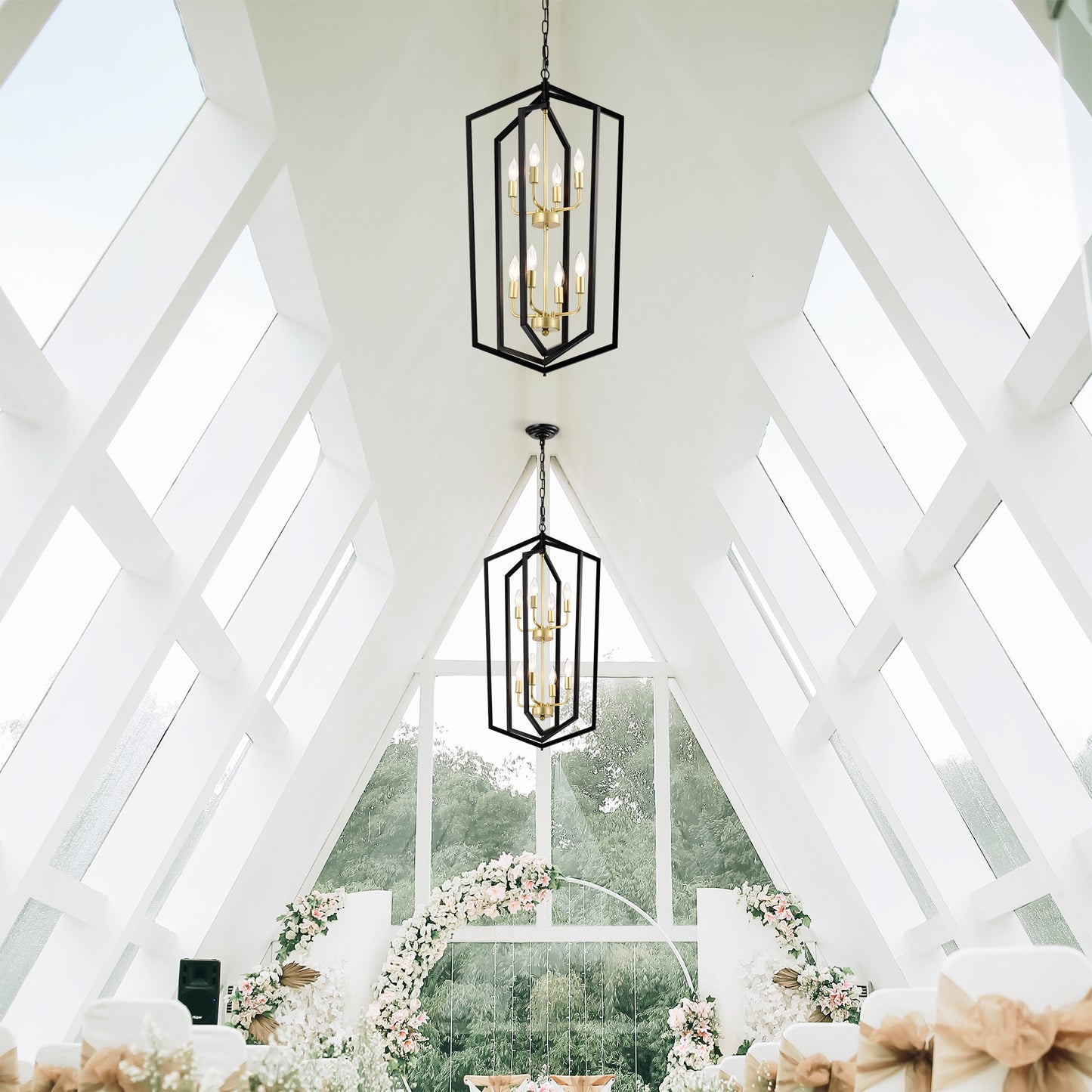8 Light Farmhouse Hanging Lights Living Room Chandelier with Lantern Frame
