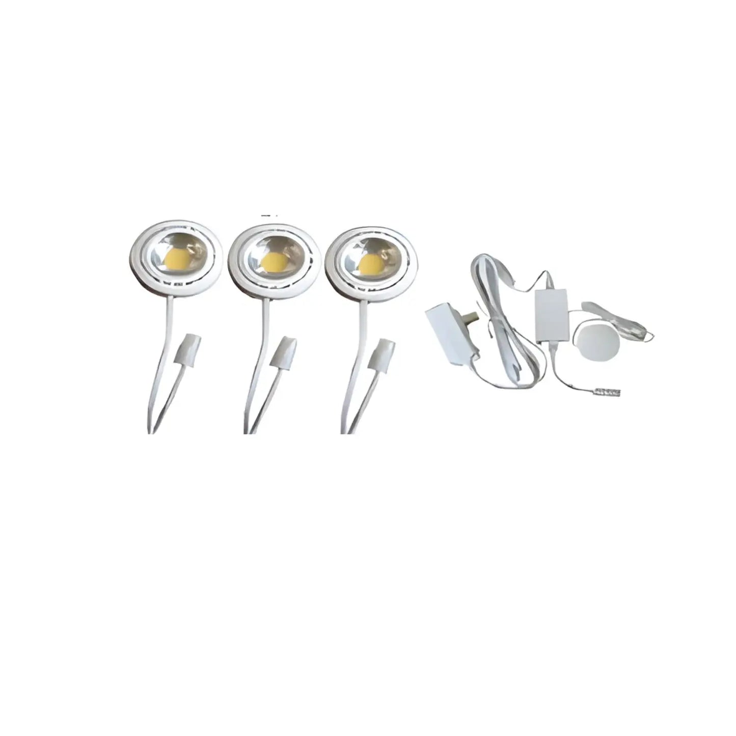 9’’ 12V Puck LED Light Set with 3000K Warm White Touch Dimmer and 150W Plug-In Driver - White - Undercabinet Light