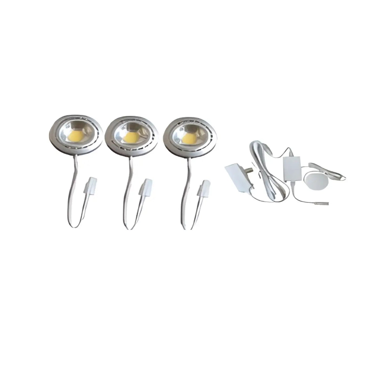 9’’ 12V Puck LED Light Set with 3000K Warm White Touch Dimmer and 150W Plug-In Driver - Nickel - Undercabinet Light