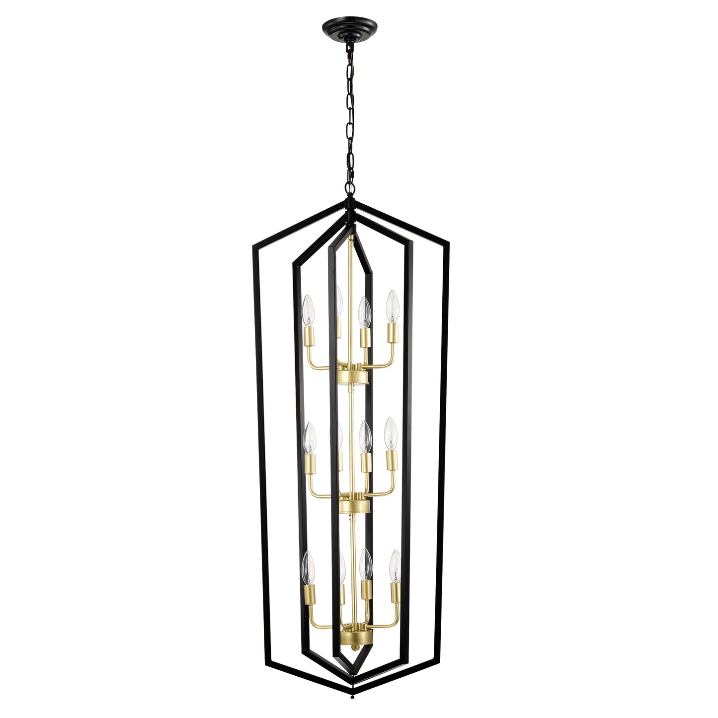 12 Light Farmhouse Hanging Light Indoor Lantern Chandelier with Gold Finish