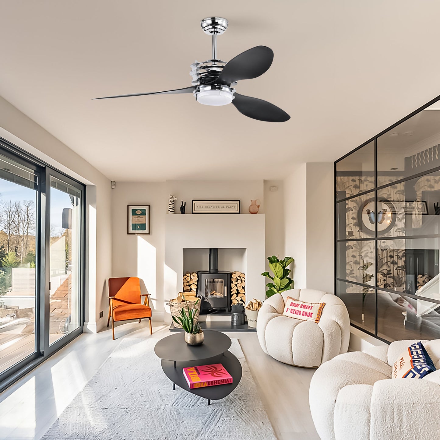 ABS Blades Ceiling Fan With Lights And Remote 6 Speeds Adjustable DC Motor Modern Ceiling Fan With 3 ABS Fan Blades & 2