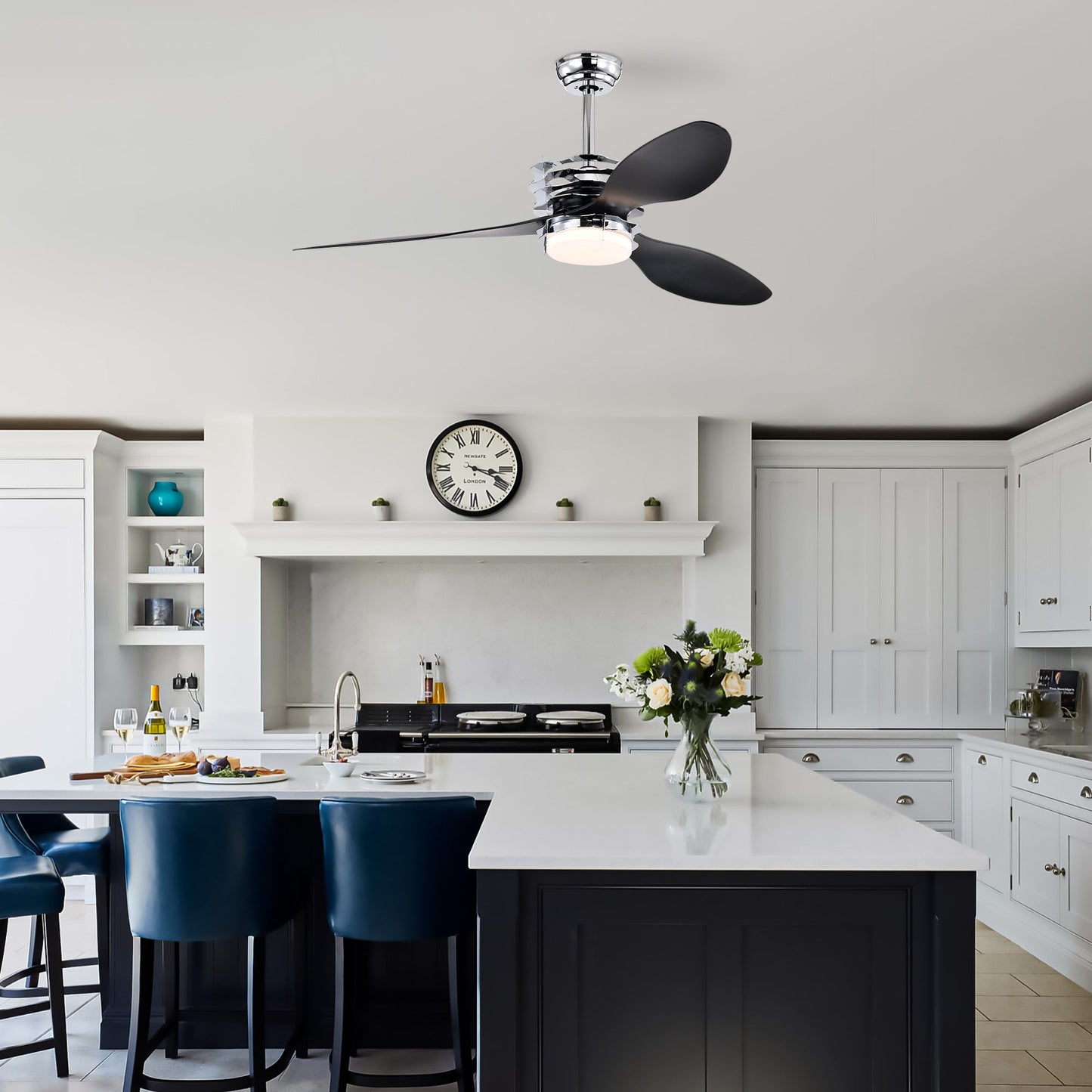 ABS Blades Ceiling Fan With Lights And Remote 6 Speeds Adjustable DC Motor Modern Ceiling Fan With 3 ABS Fan Blades & 2