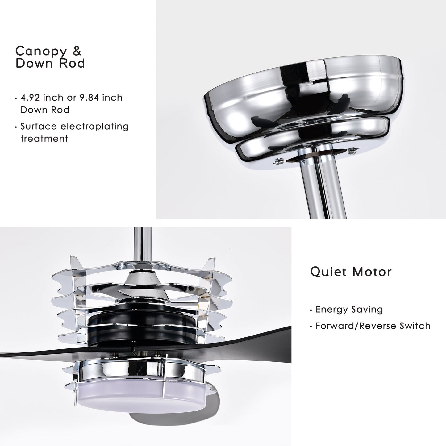 ABS Blades Ceiling Fan With Lights And Remote 6 Speeds Adjustable DC Motor Modern Ceiling Fan With 3 ABS Fan Blades & 2