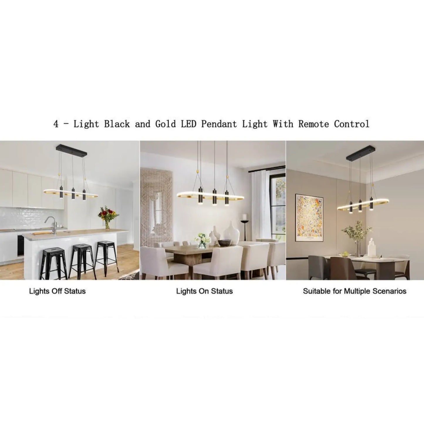 Javeriah 4 Light Black Gold Dimmable LED Pendant Light No Bulb Black Gold 12V Hanging Light