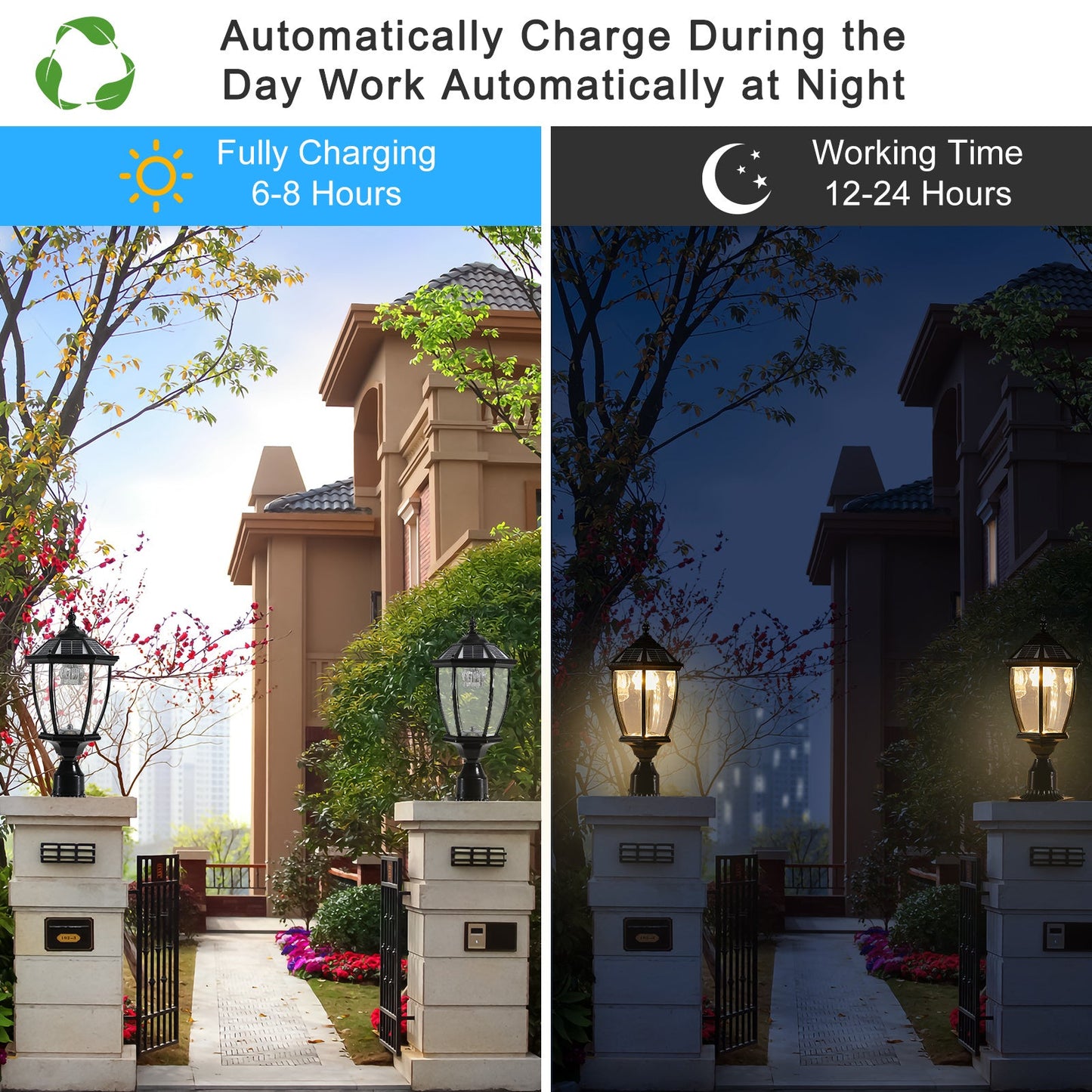 Aluminum Solar Lights Lanterns LED 2-Pack for Outdoor Pathways and Gardens - Black - Solar Light