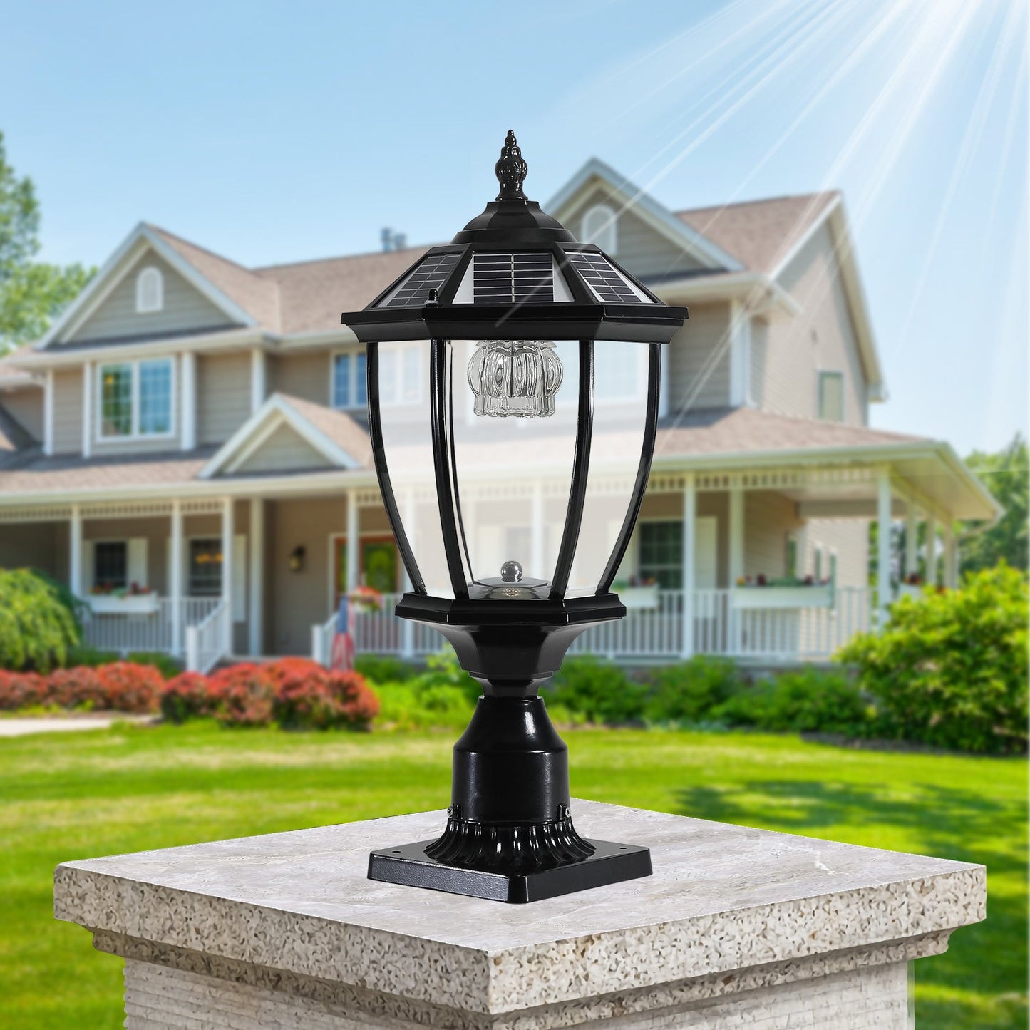 Aluminum Solar Lights Lanterns LED 2-Pack for Outdoor Pathways and Gardens - Black - Solar Light
