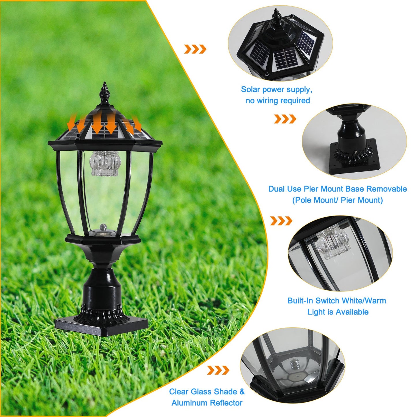 Aluminum Solar Lights Lanterns LED 2-Pack for Outdoor Pathways and Gardens - Black - Solar Light
