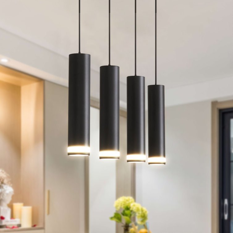 Angelina 6 Light Matte Black Kitchen Island Pendant No Bulb Black 12V Hanging Light