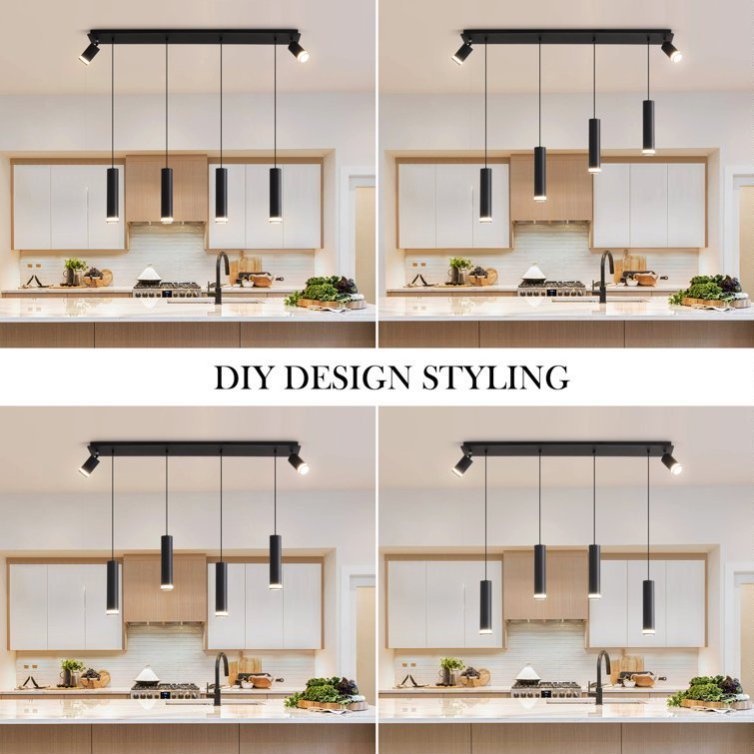 Angelina 6 Light Matte Black Kitchen Island Pendant No Bulb Black 12V Hanging Light