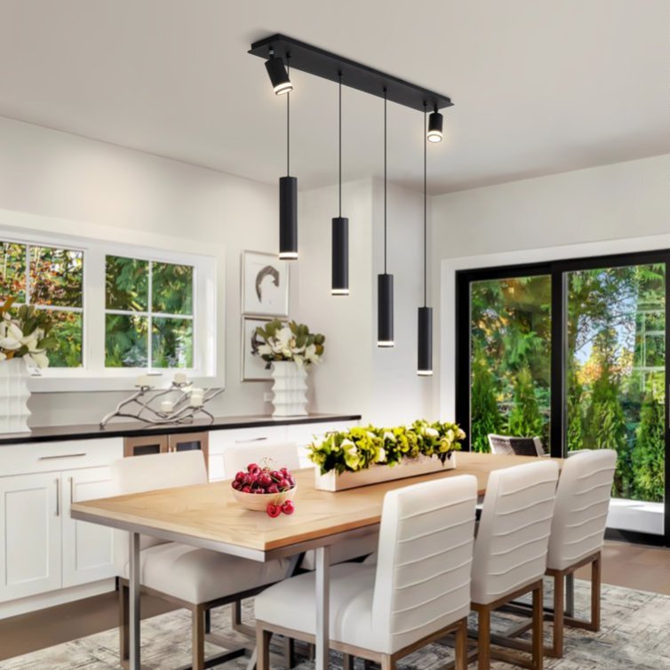 Angelina 6 Light Matte Black Kitchen Island Pendant No Bulb Black 12V Hanging Light