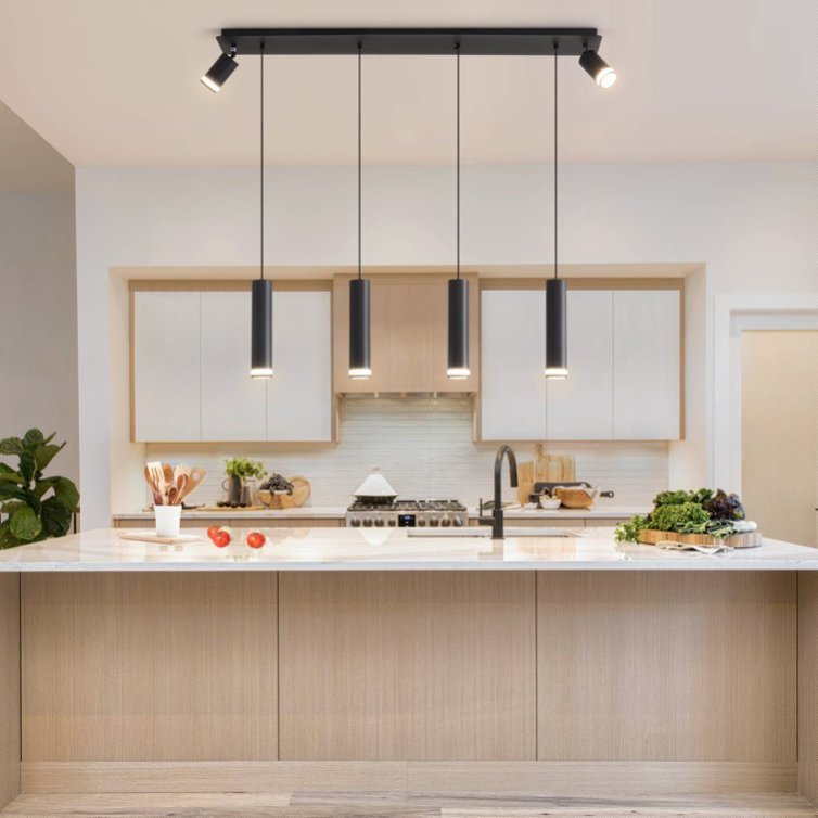 Angelina 6 Light Matte Black Kitchen Island Pendant No Bulb Black 12V Hanging Light