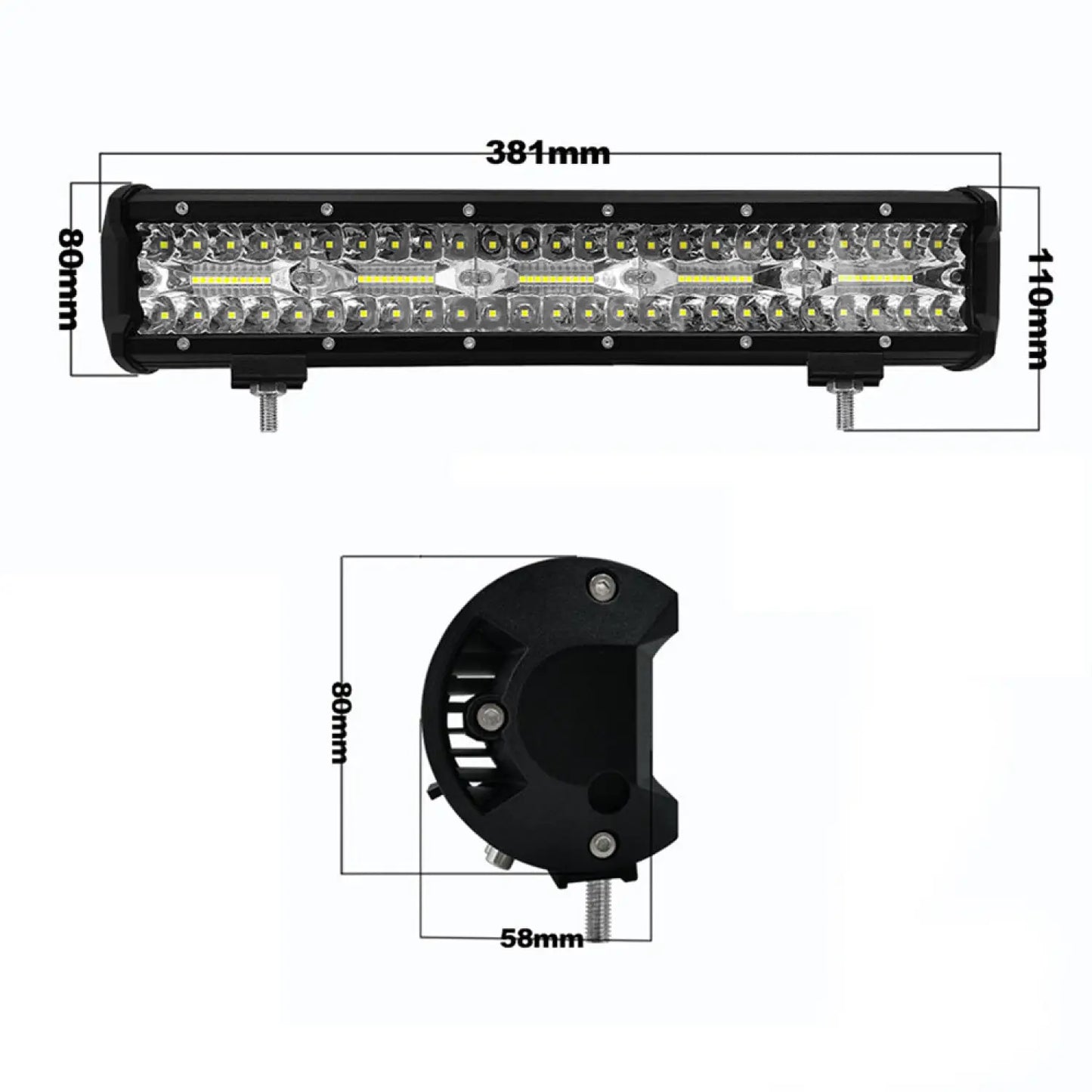 LED light bar with dimensions on a white background