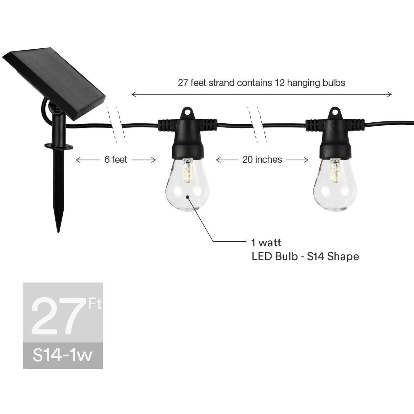 Backyard String Lights with Solar LED feature for Cozy Outdoor - 12m10 lights - 12V Hanging Light