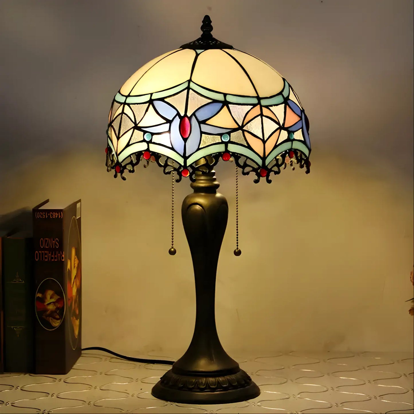 Baroque Style Tiffany Glass Tabletop Lamp - No Bulb - Table Lamp