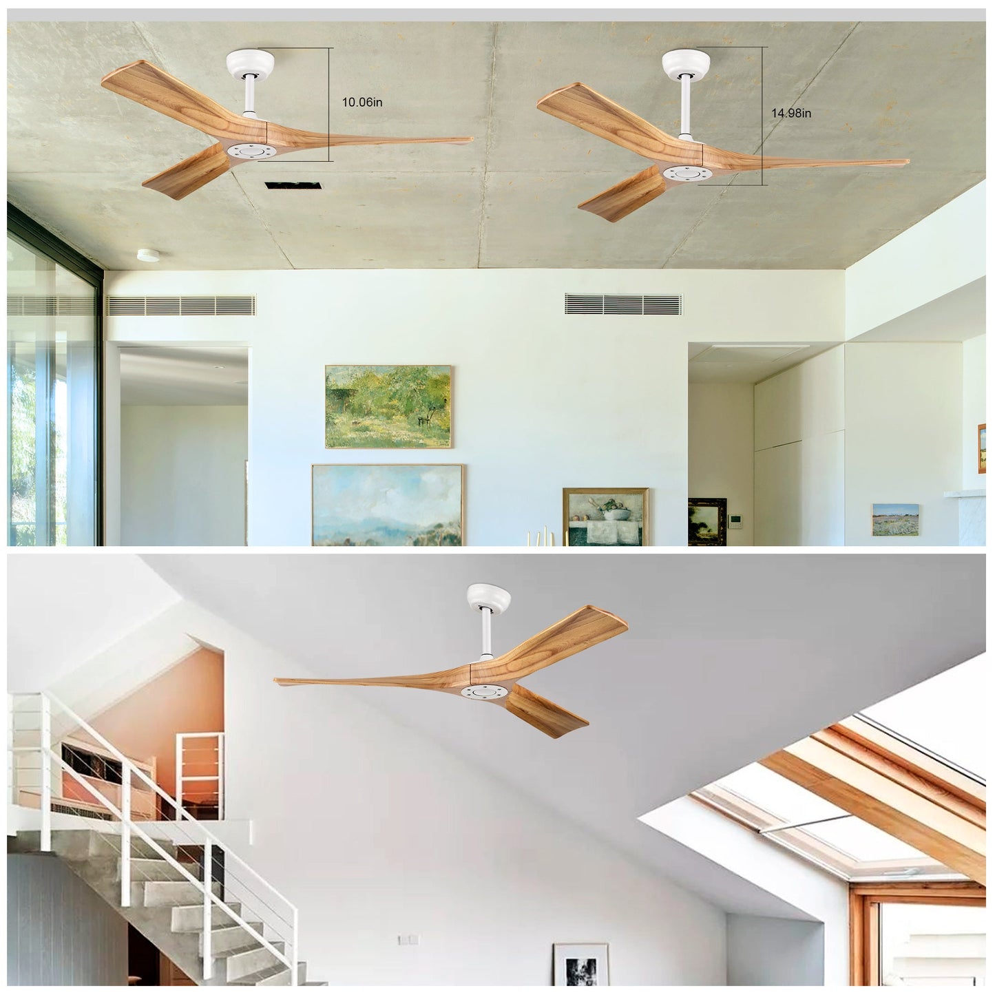 Ceiling Fan With Remote Control No Lights,Modern Reversible DC Motor Indoor 3 Blades Ceiling Fans For Patio Bedroom