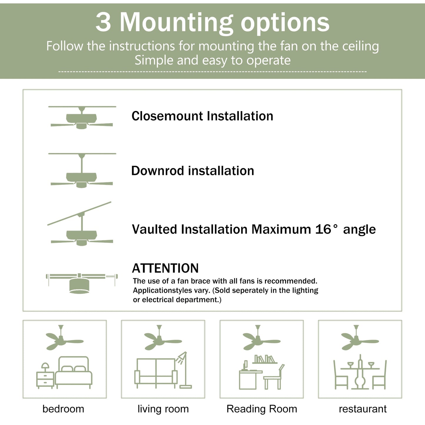 Ceiling Fan With Remote Control No Lights,Modern Reversible DC Motor Indoor 3 Blades Ceiling Fans For Patio Bedroom