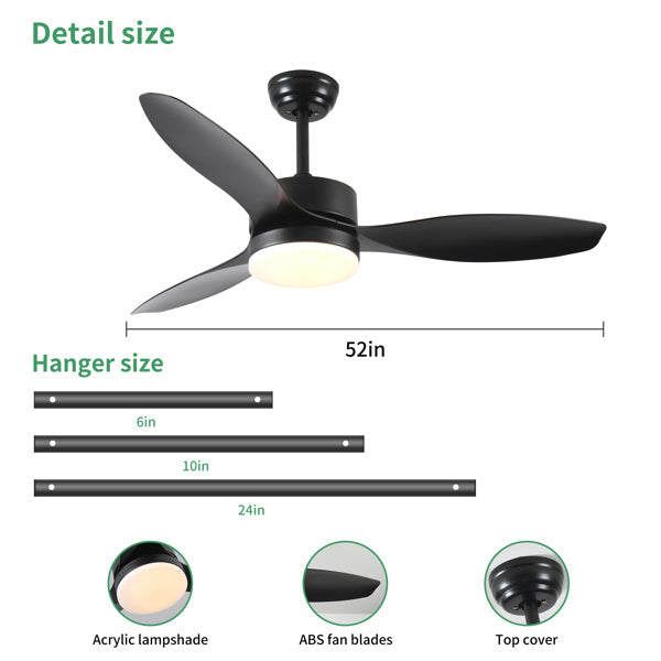 Ceiling Fans Modern with Light Reversible Motor and ABS Blades - Black - Ceiling Fan