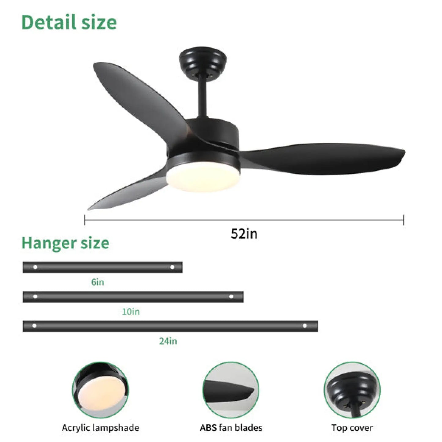 Ceiling Fans Modern with Light Reversible Motor and ABS Blades - Black - Ceiling Fan
