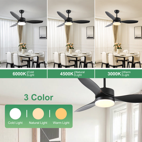 Ceiling Fans Modern with Light Reversible Motor and ABS Blades - Black - Ceiling Fan