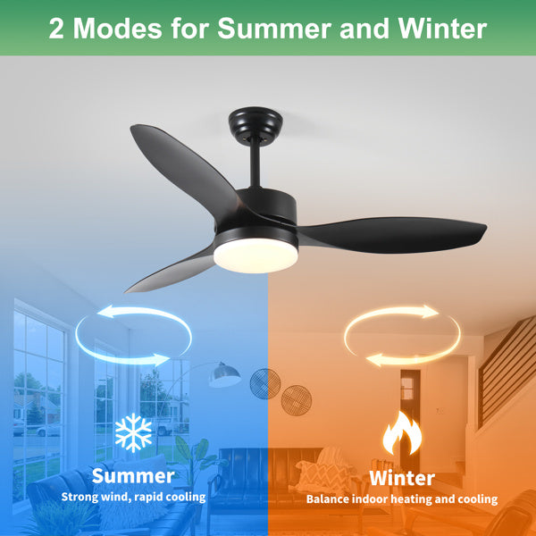 Ceiling Fans Modern with Light Reversible Motor and ABS Blades - Black - Ceiling Fan