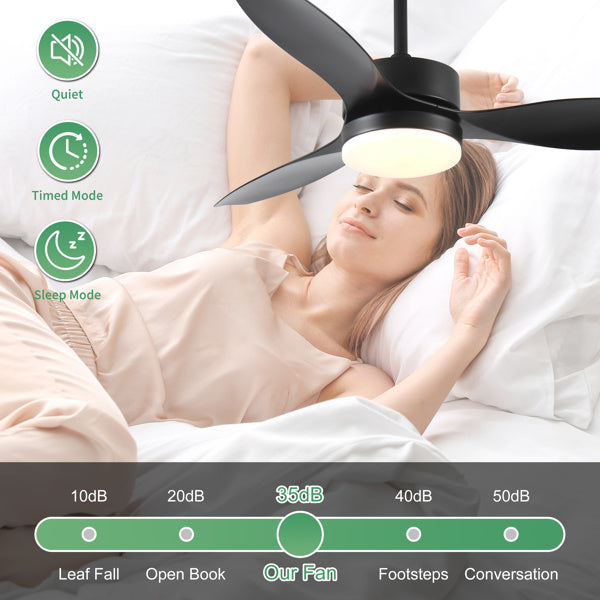 Ceiling Fans Modern with Light Reversible Motor and ABS Blades - Black - Ceiling Fan