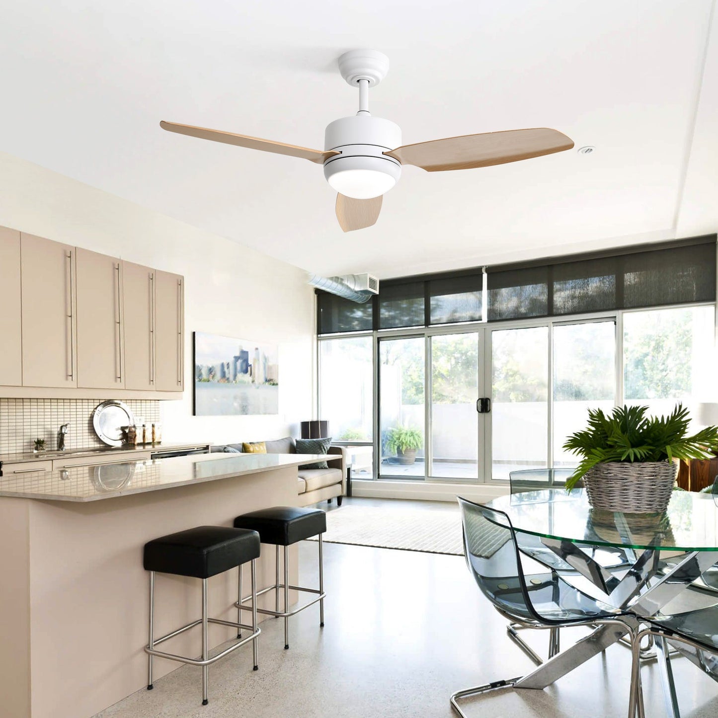 Ceiling Fans with Light with Reversible DC Motor and Adjustable Speed - White - Ceiling Fan