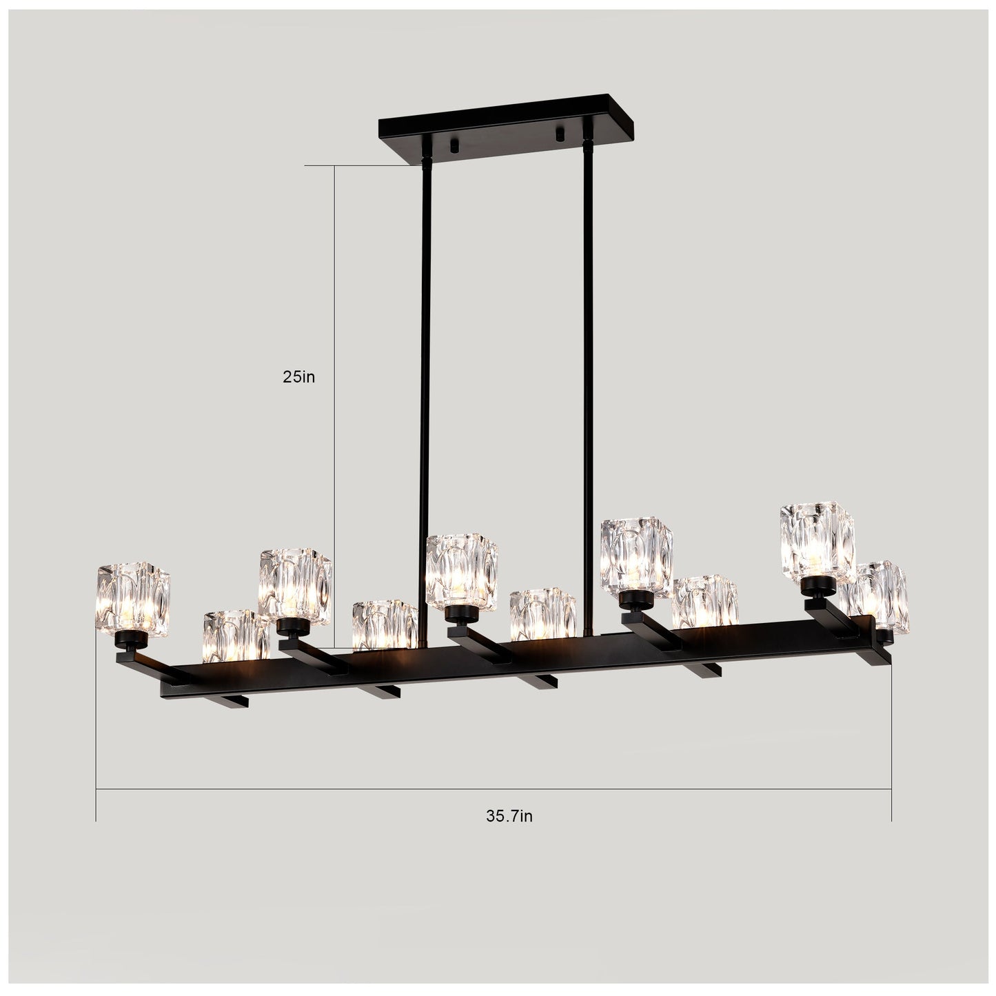 Chandelier Lights for Living Room with Modern Black Crystal & 10 Light Fixture Matte Black 12V Hanging Light
