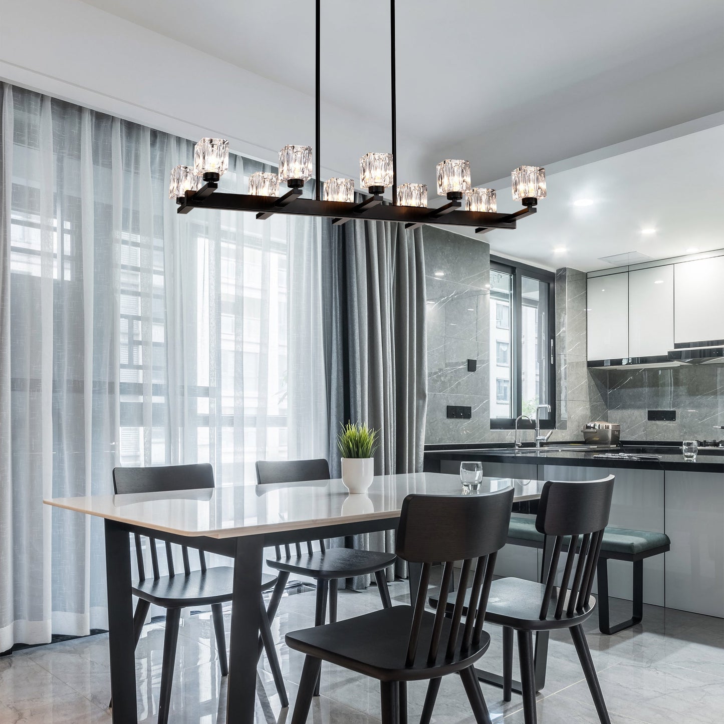 Chandelier Lights for Living Room with Modern Black Crystal & 10 Light Fixture Matte Black 12V Hanging Light