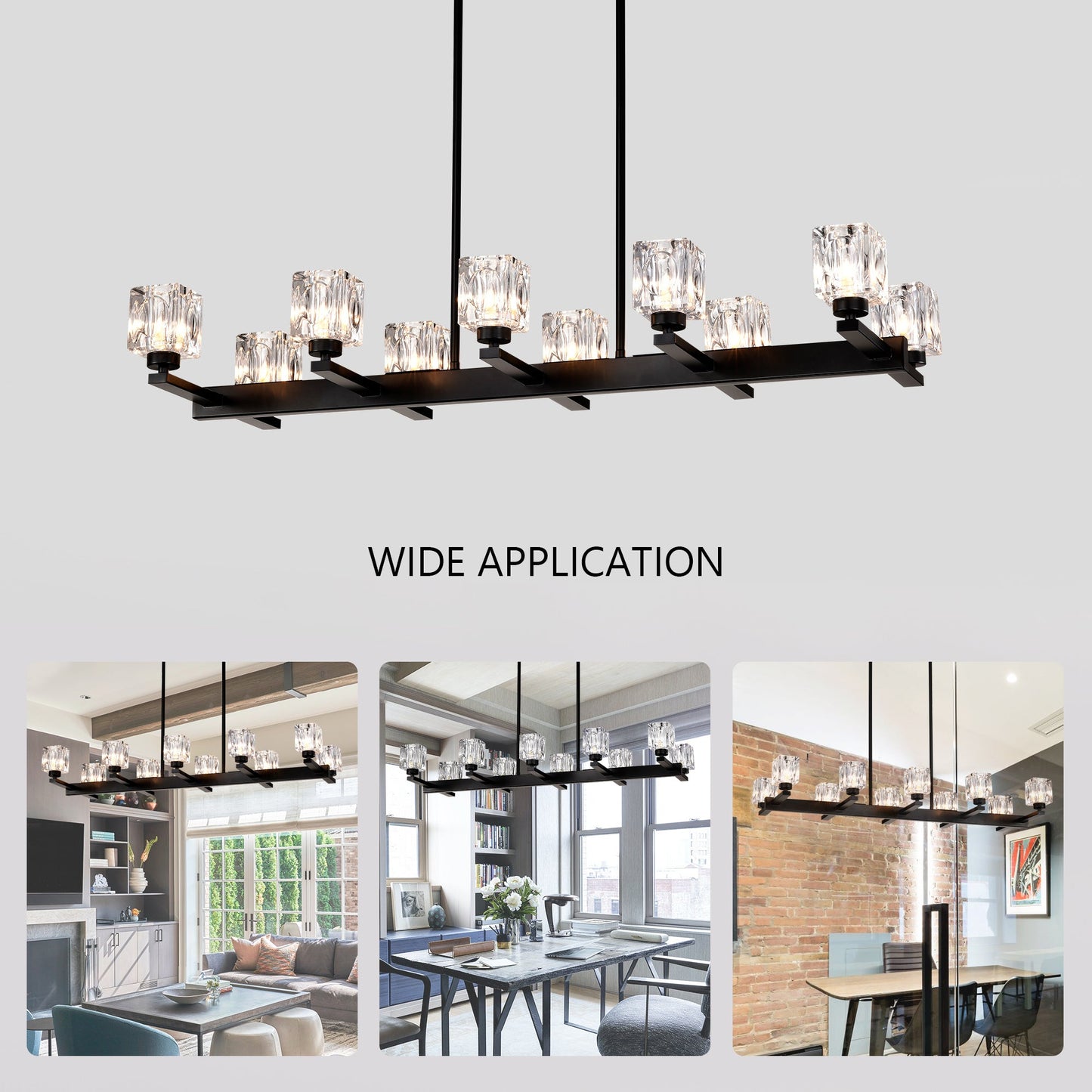 Chandelier Lights for Living Room with Modern Black Crystal & 10 Light Fixture Matte Black 12V Hanging Light