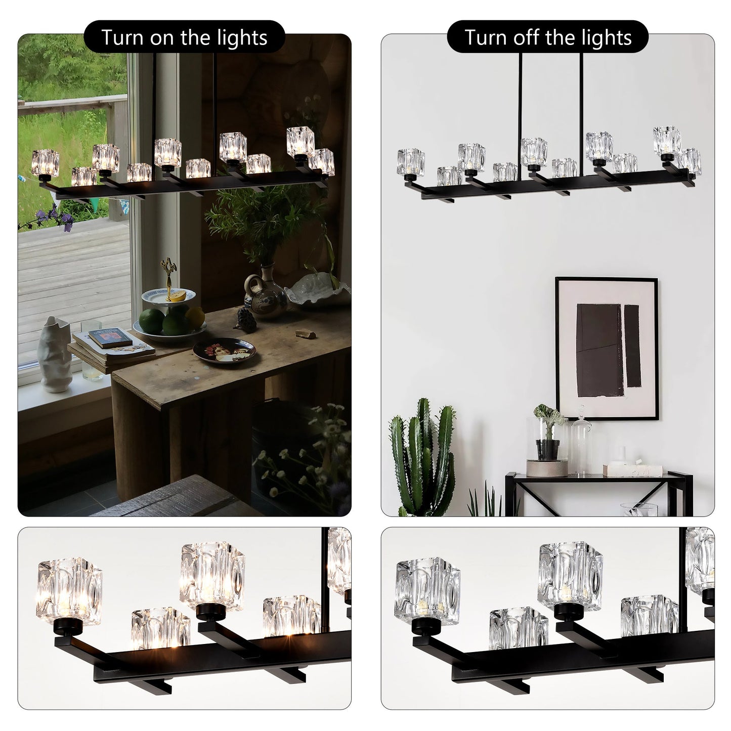 Chandelier Lights for Living Room with Modern Black Crystal & 10 Light Fixture Matte Black 12V Hanging Light