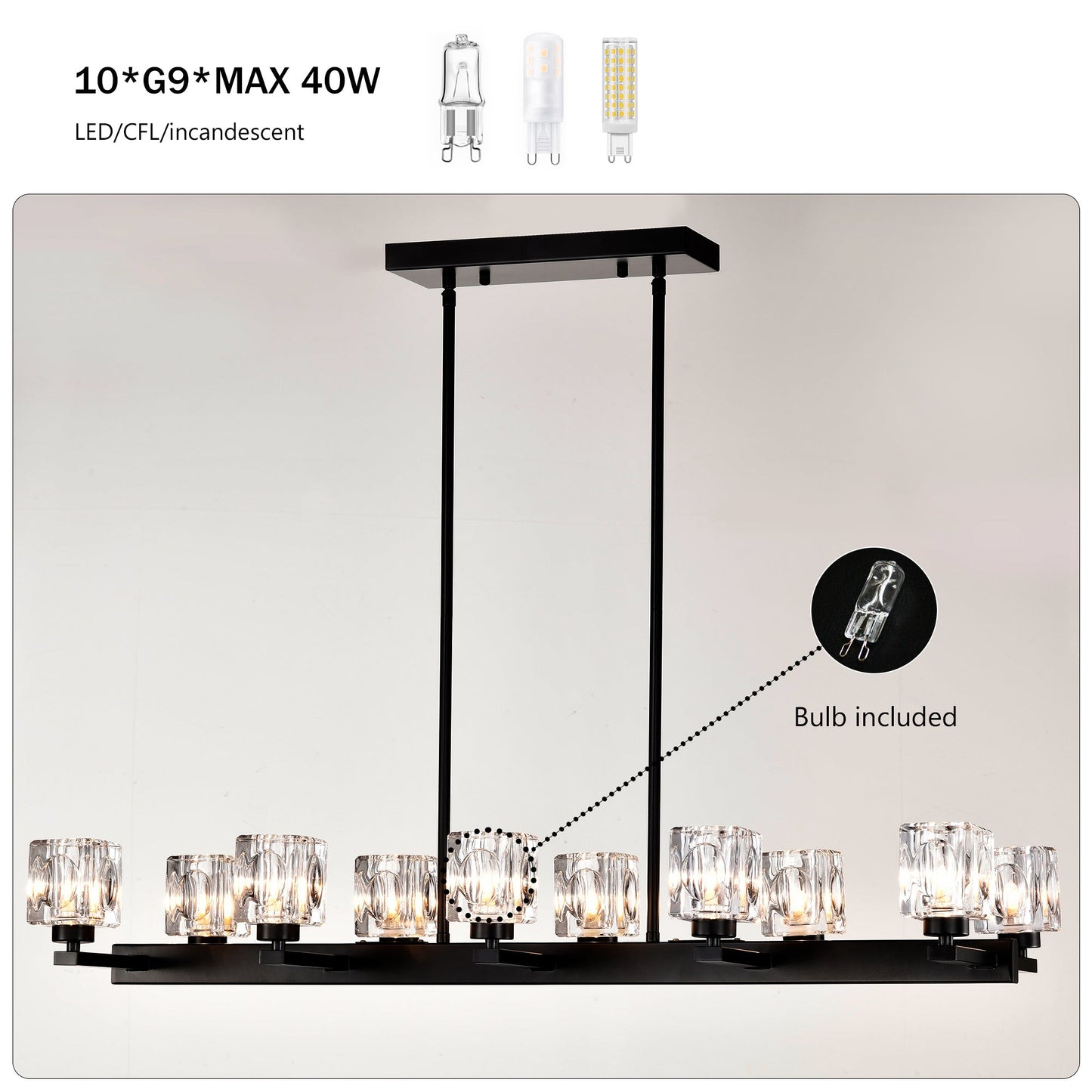 Chandelier Lights for Living Room with Modern Black Crystal & 10 Light Fixture Matte Black 12V Hanging Light