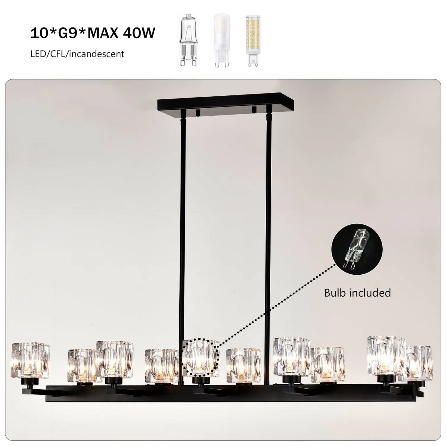 Chandelier Lights for Living Room with Modern Black Crystal & 10 Light Fixture Matte Black 12V Hanging Light