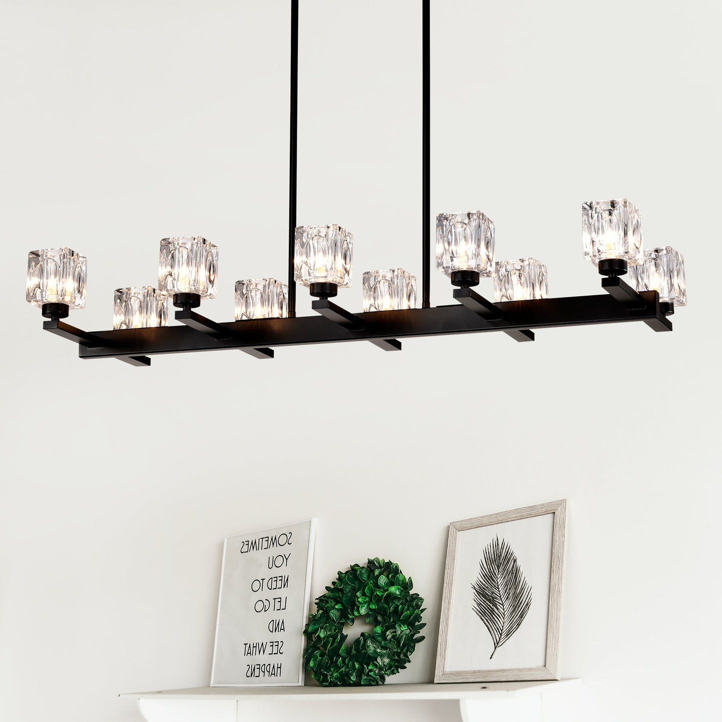 Chandelier Lights for Living Room with Modern Crystal Design & 10 Light Fixture Matte Black 12V Hanging Light