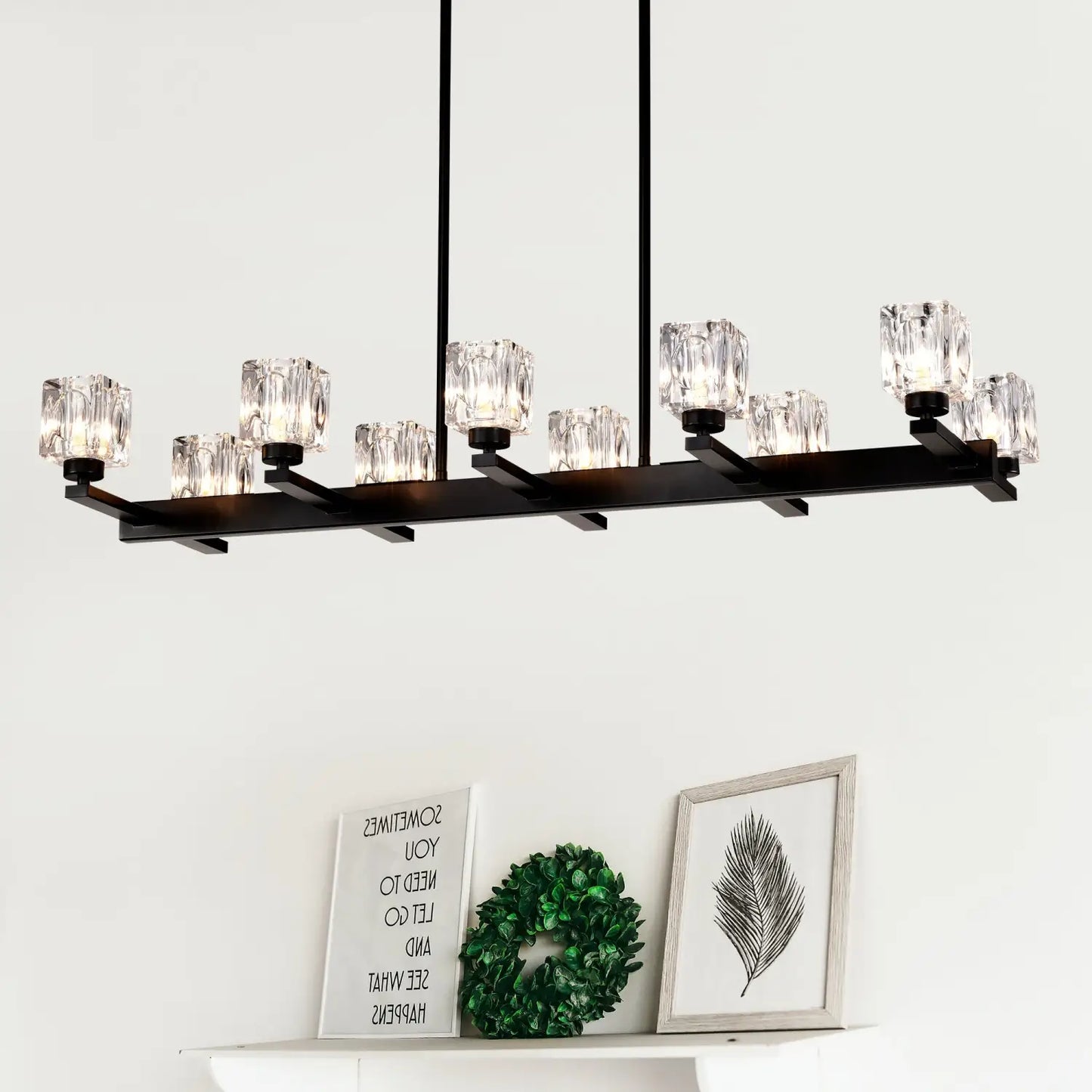 Chandelier Lights for Living Room with Modern Crystal Design & 10 Light Fixture Matte Black 12V Hanging Light