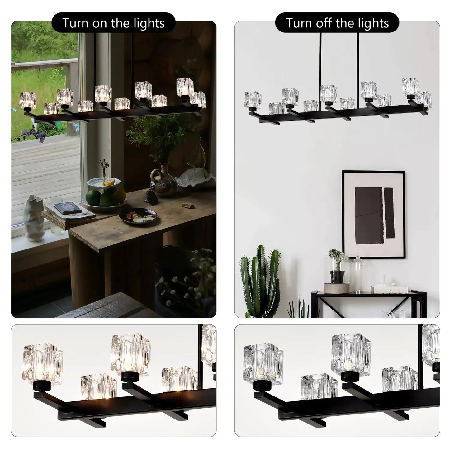 Chandelier Lights for Living Room with Modern Black Crystal & 10 Light Fixture Matte Black 12V Hanging Light