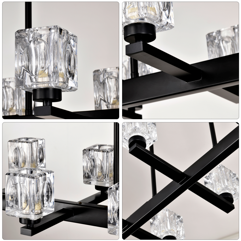 Chandelier Lights for Living Room with Modern Crystal Design & 10 Light Fixture Matte Black 12V Hanging Light