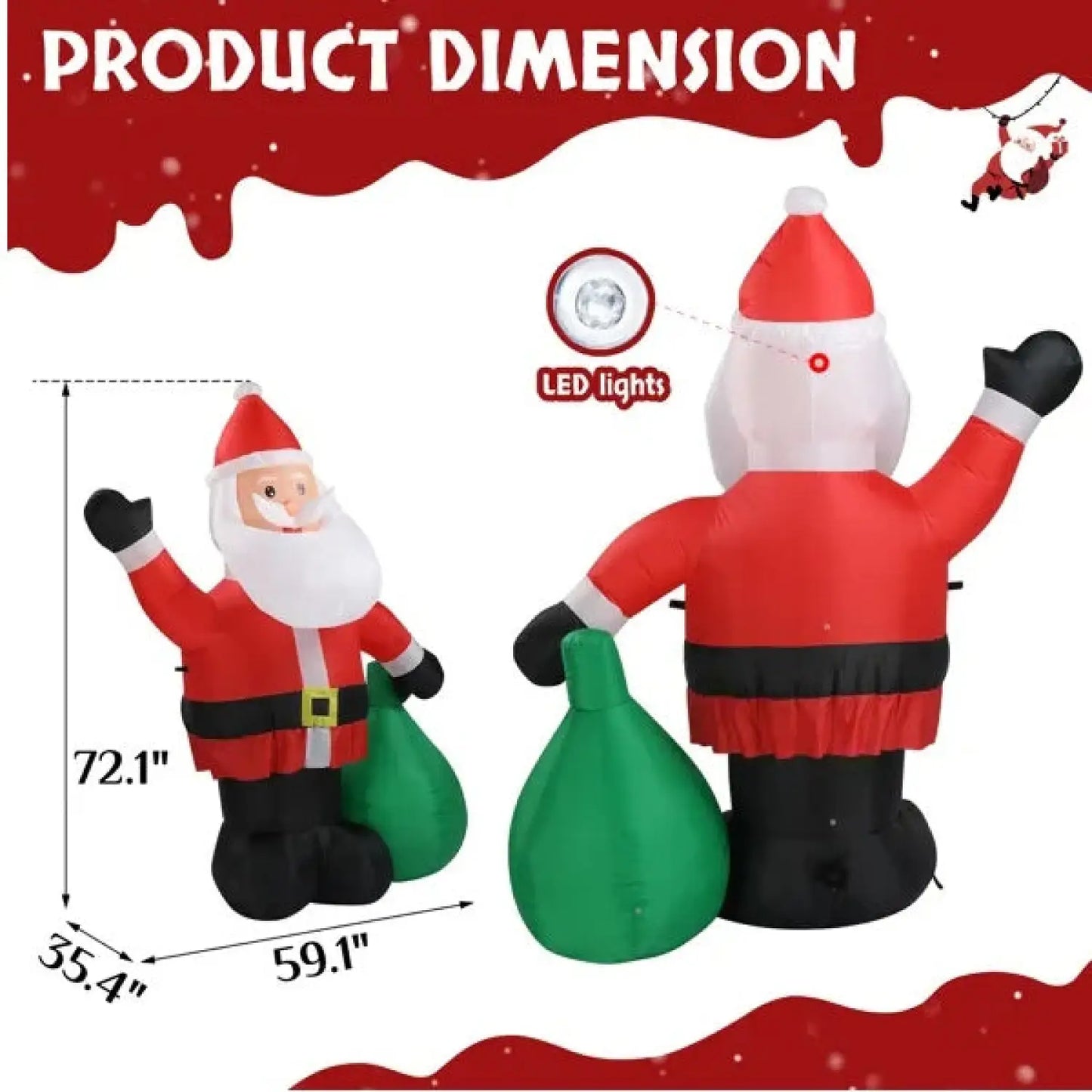 Christmas Inflatable Santa Lights with LED for Indoor & Outdoor - As picture - 12V Hanging Light