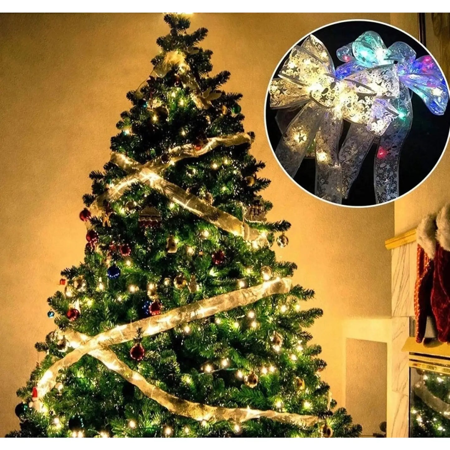 Fairy Lights String Christmas Ribbon Bow Tie - 12V Hanging Light