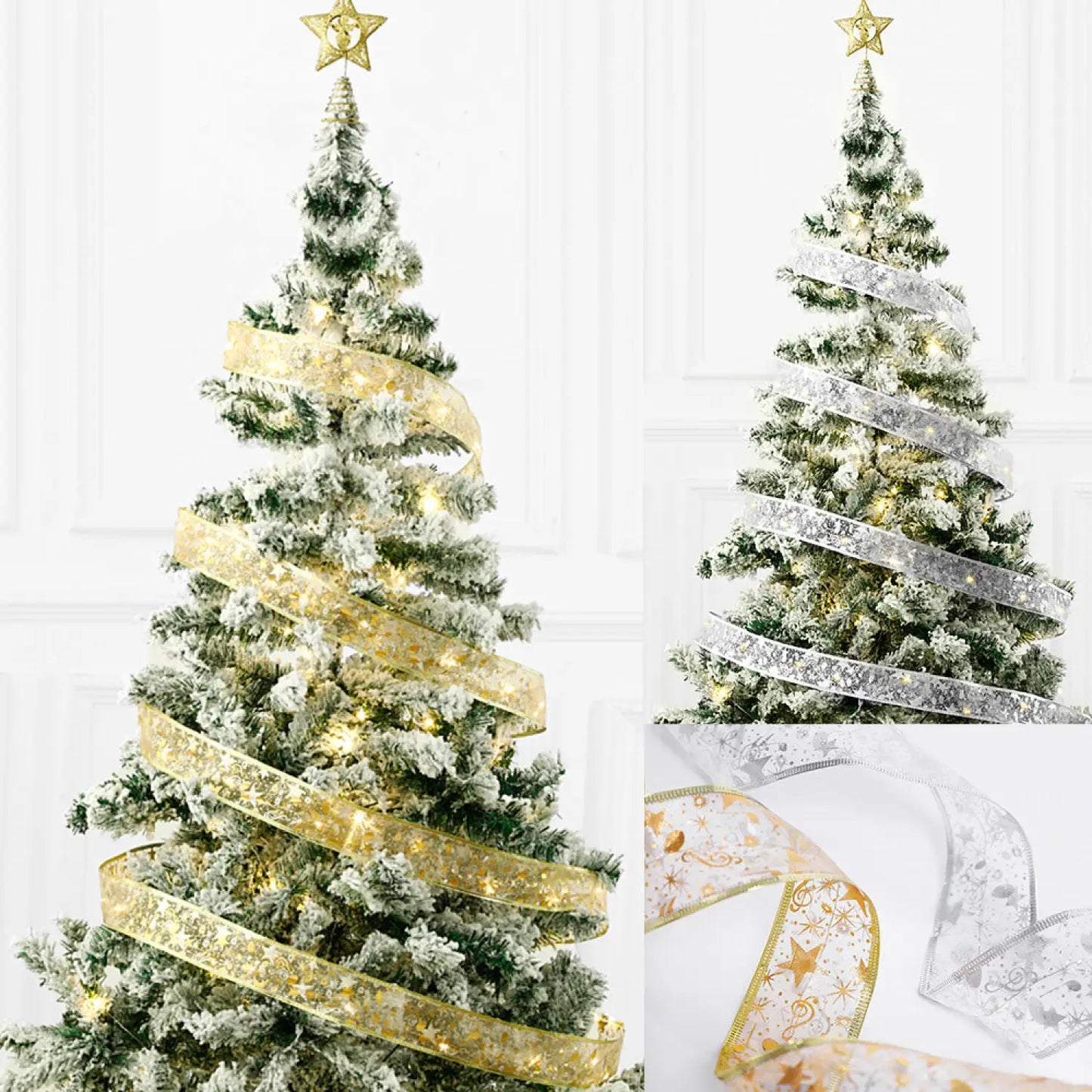 Christmas Ribbon Bow Tie with Fairy Lights for Holiday Decor - 12V Hanging Light