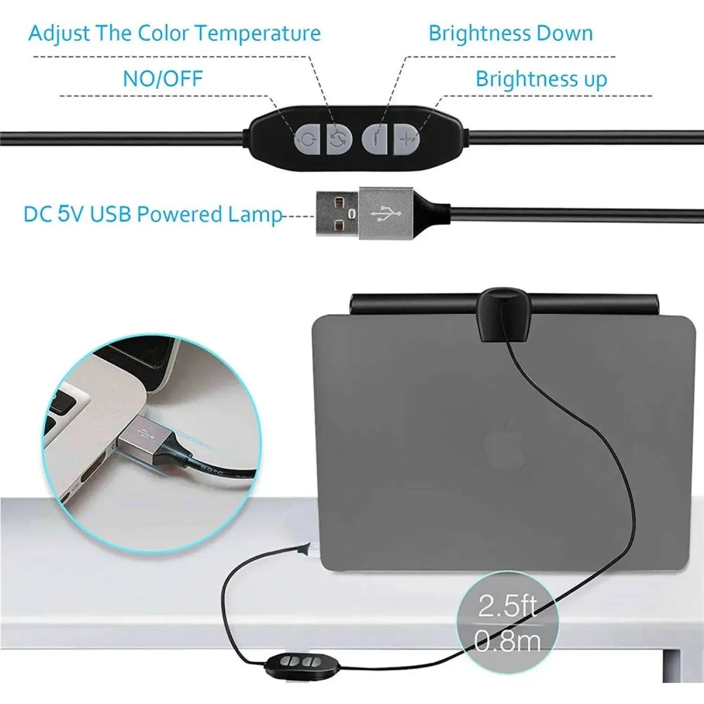 Clip-On Monitor Light Bar with USB Powered and 3 Color Modes - Black - Light Fixture