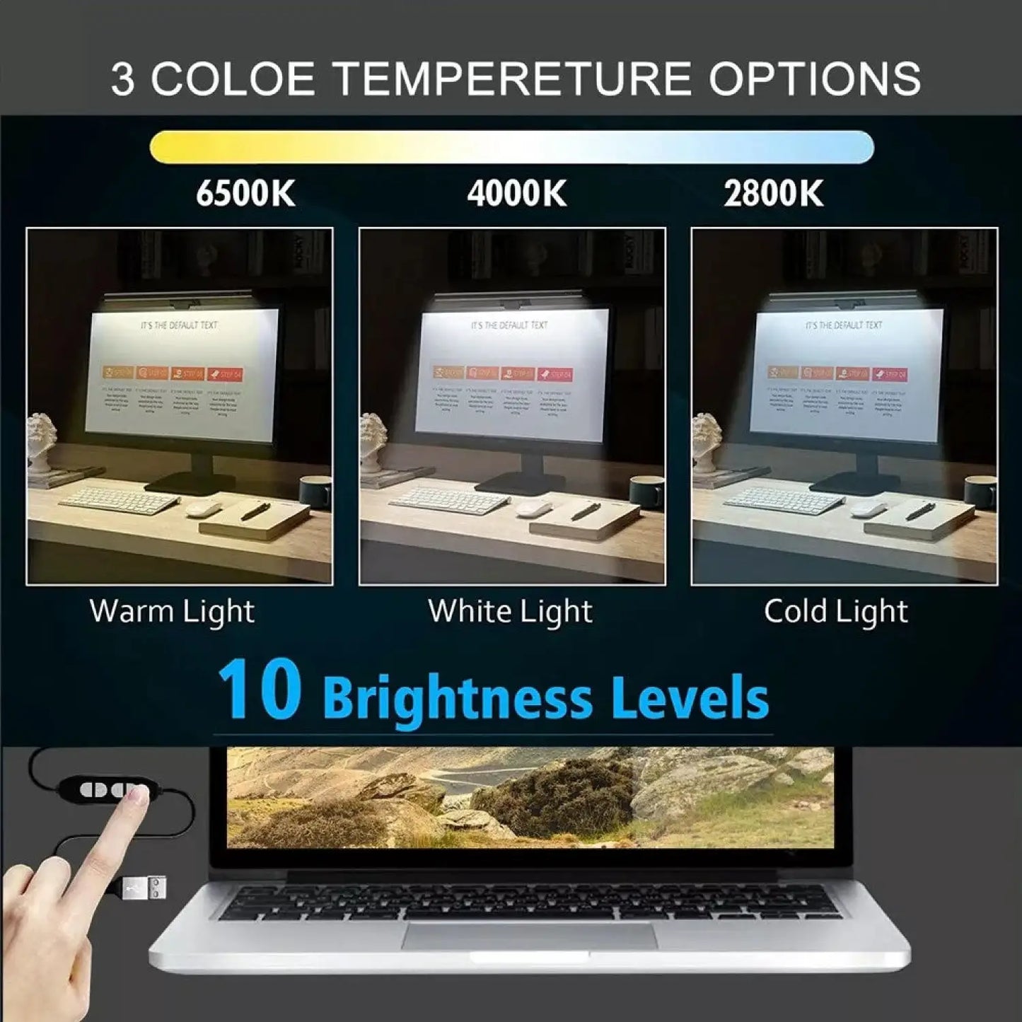 Clip-On Monitor Light Bar with USB Powered and 3 Color Modes - Black - Light Fixture