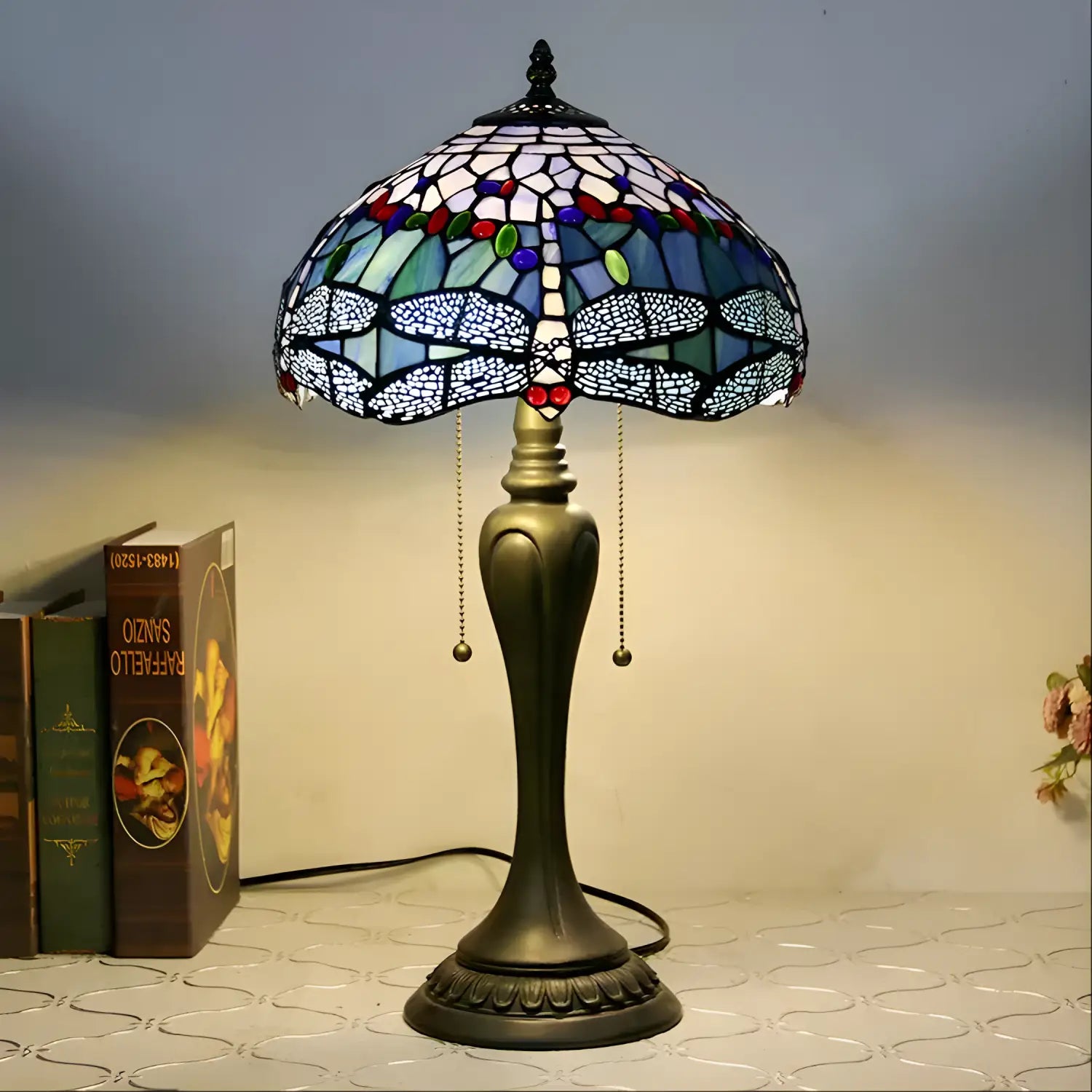 Colorful Dragonfly Tiffany Glass Tabletop Lamp - No Bulb - Table Lamp