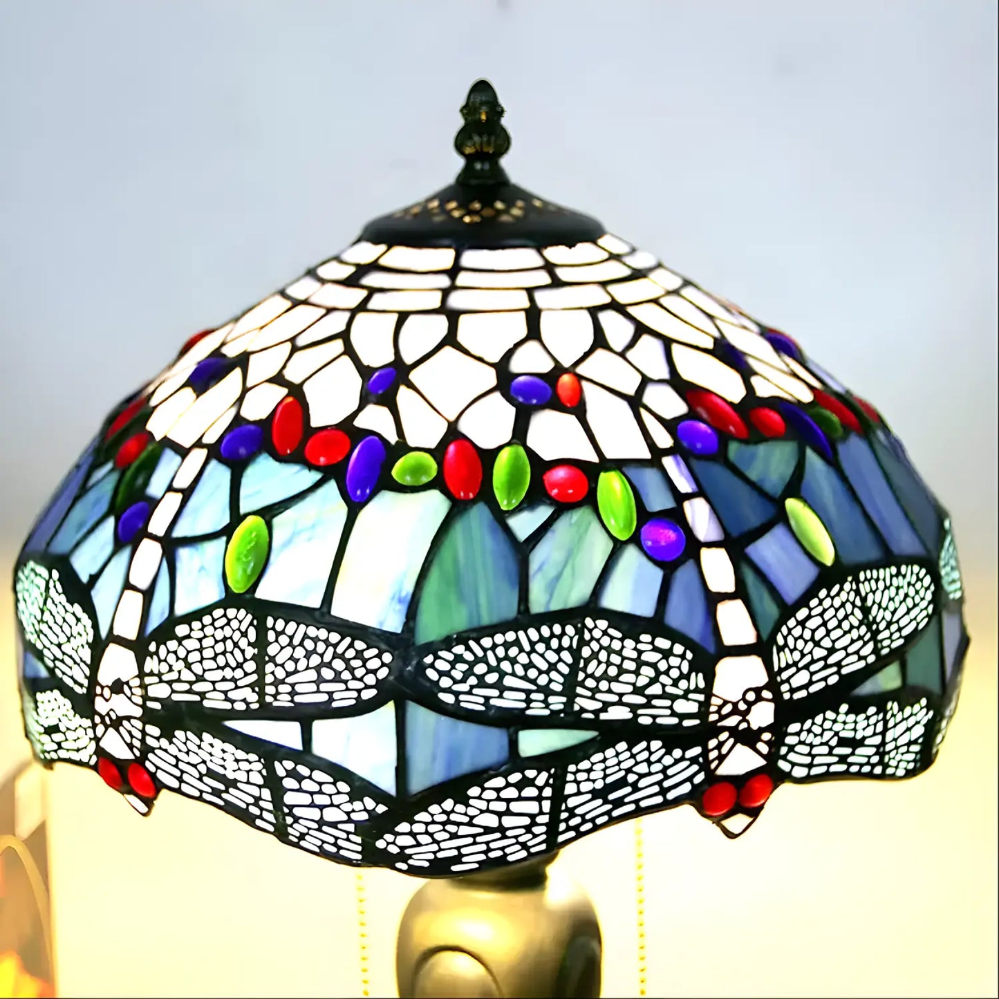 Colorful Dragonfly Tiffany Glass Tabletop Lamp - No Bulb - Table Lamp