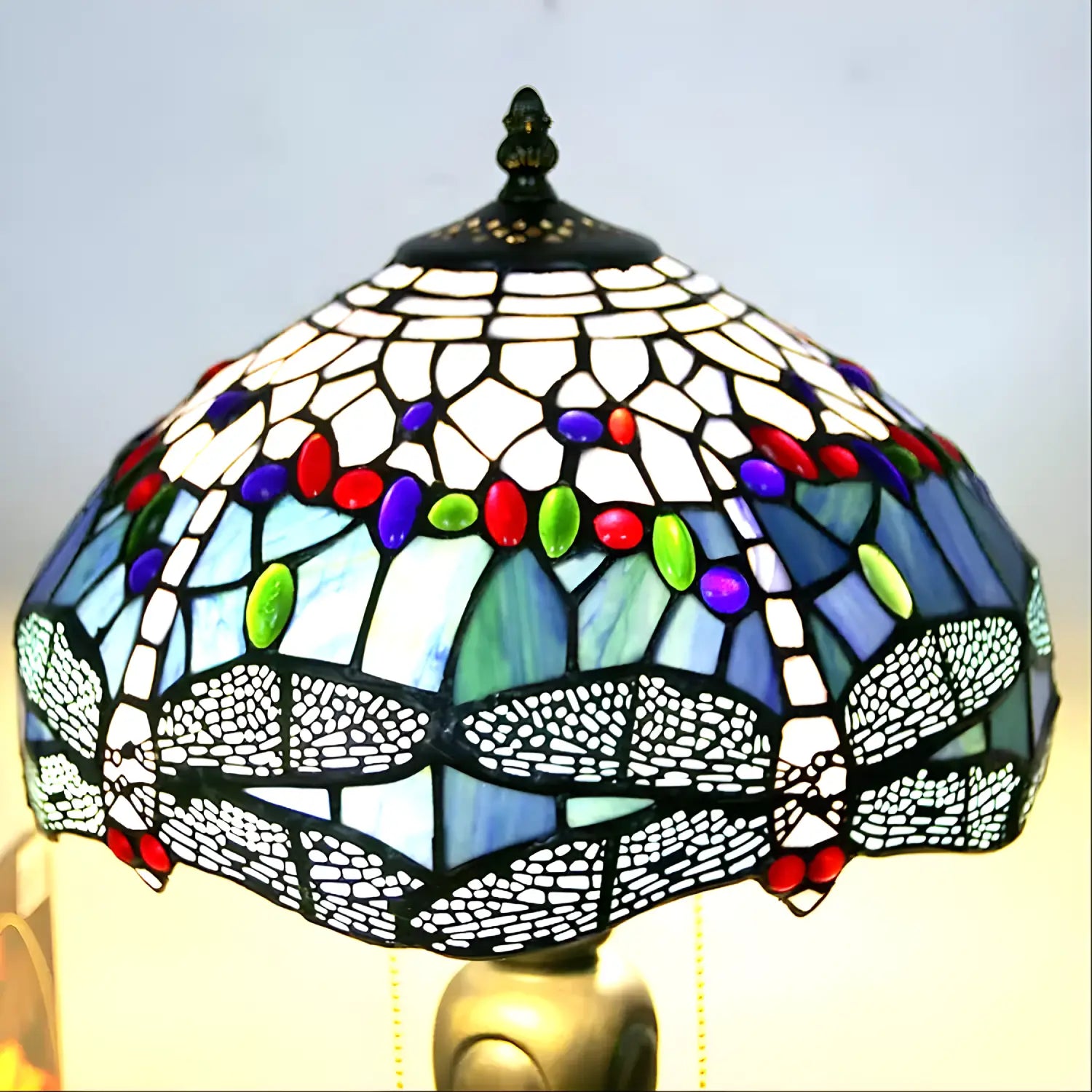 Colorful Dragonfly Tiffany Glass Tabletop Lamp - No Bulb - Table Lamp