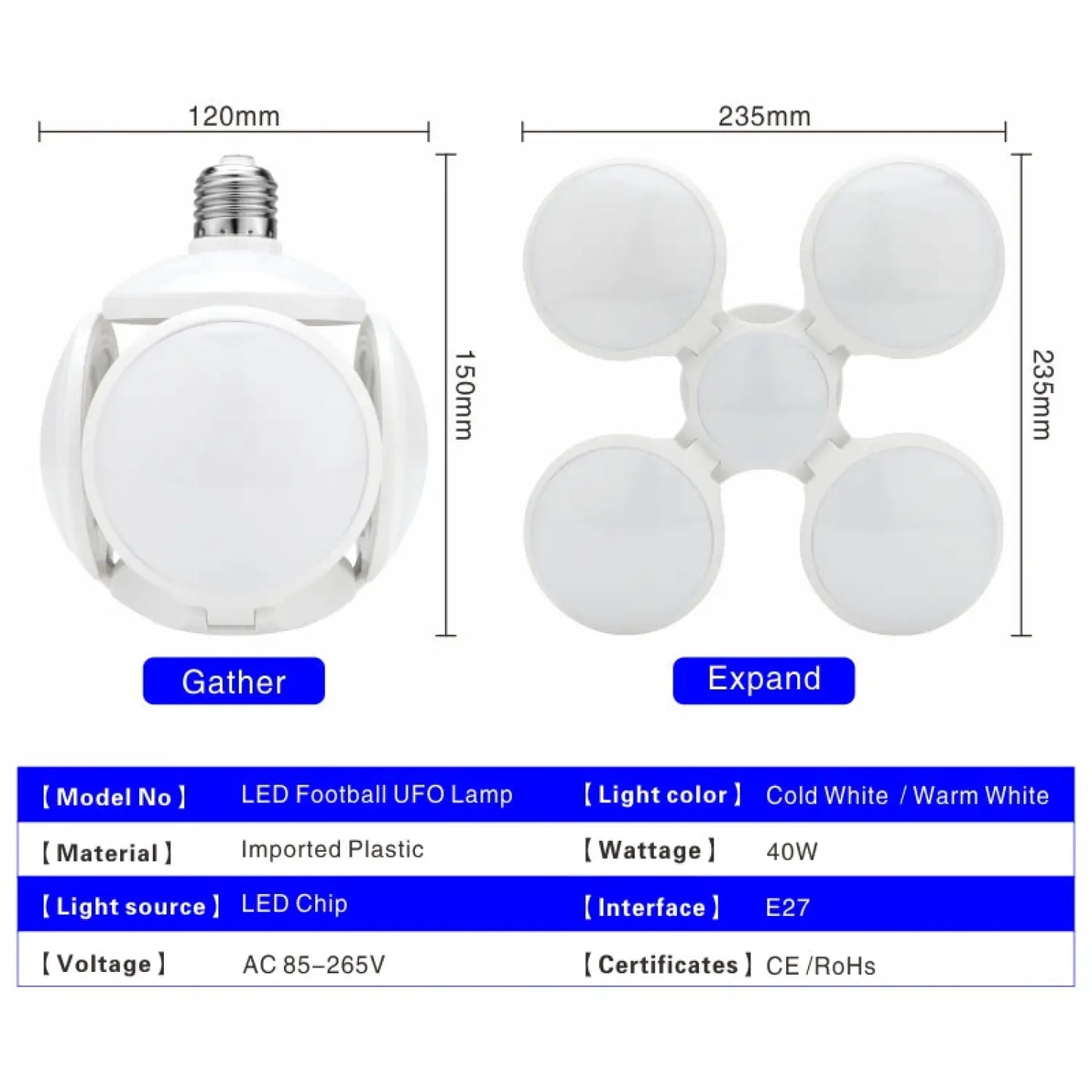 Compact Foldable Ball Light with Football Shape and LED Glow - 12V Hanging Light