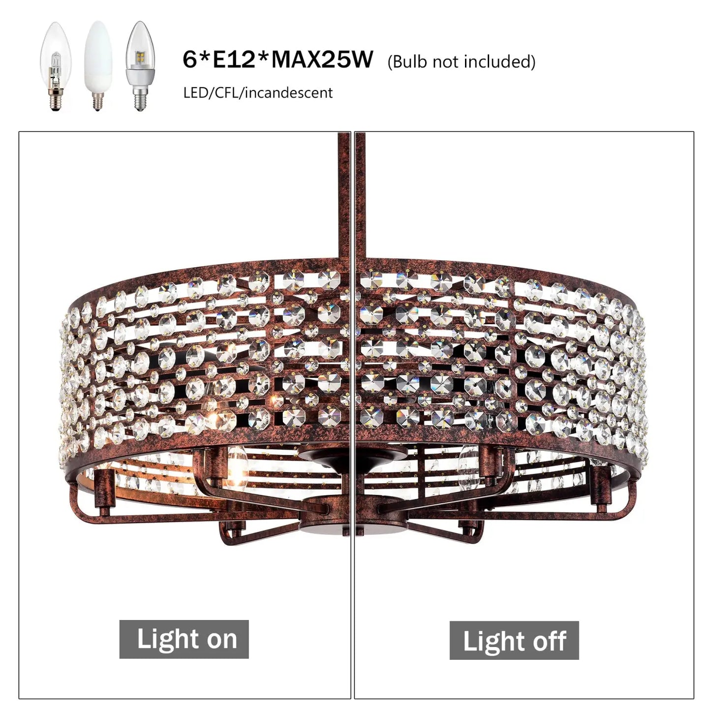 Dia 26.8 Inch Chandelier Ceiling Fan,Crystal Shade Ceiling Fan With Remote Control,3 ABS Blade 4 light No Include Bulb