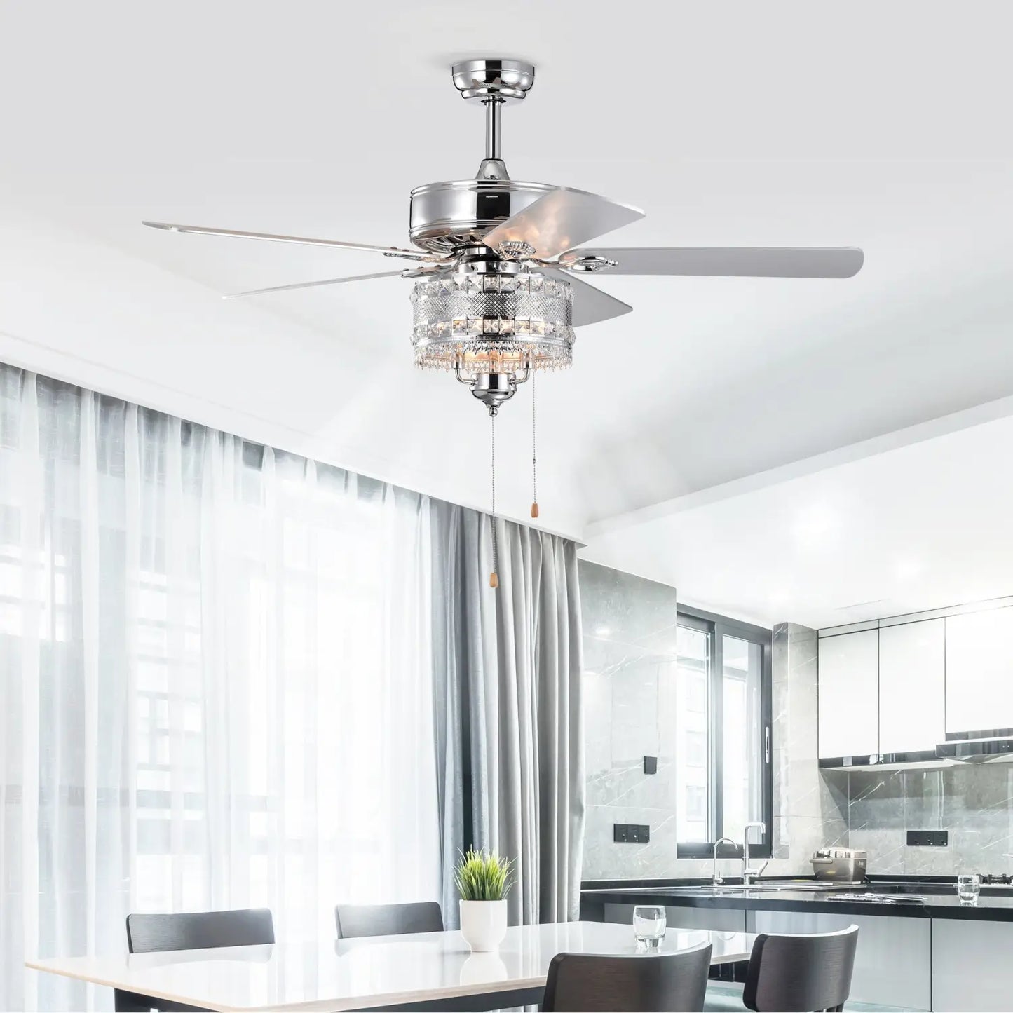 3-Light Chrome Drum Shade LED Ceiling Fan Remote Traditional Farmhouse Rustic Industrial Bohemian Country Cottage