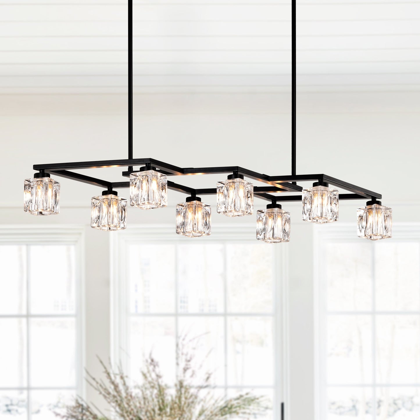 Crystal Chandelier for Dining Room with 8 Light for Modern Farmhouse Design Matte Black 12V Hanging Light