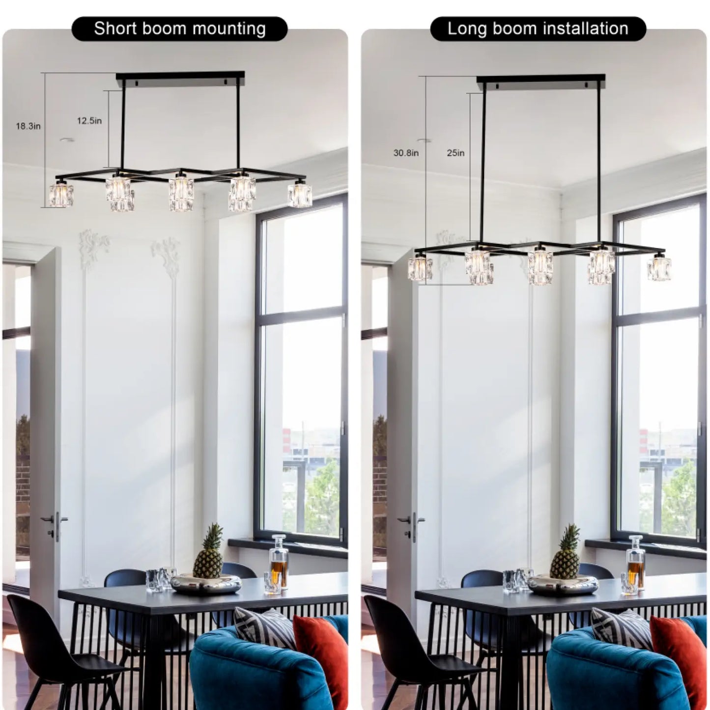Crystal Chandelier for Dining Room with 8 Light for Modern Farmhouse Design Matte Black 12V Hanging Light