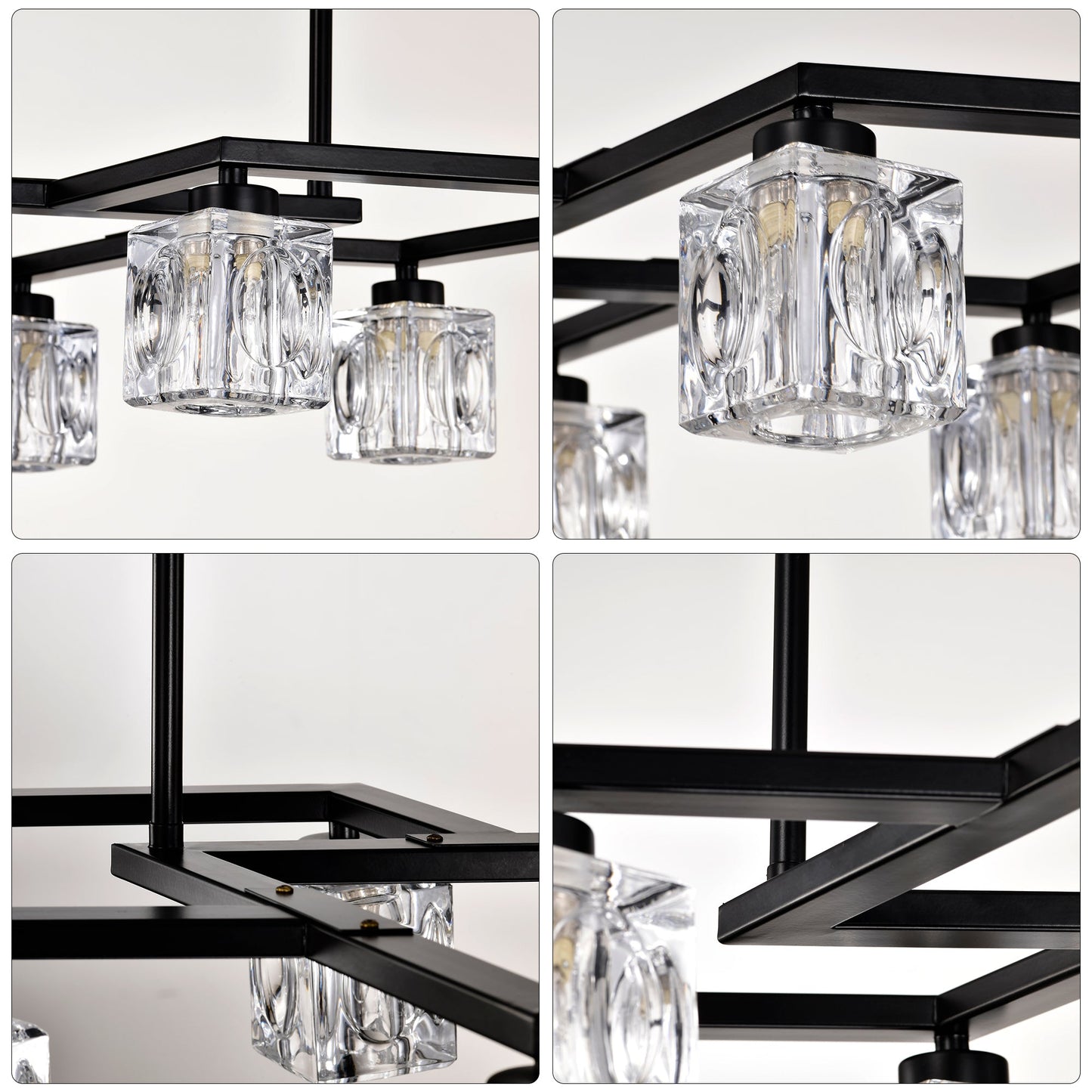 Crystal Chandelier for Dining Room with 8 Light for Modern Farmhouse Design Matte Black 12V Hanging Light